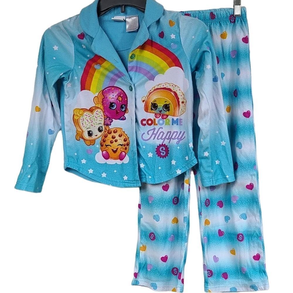 Shopkins Girls M 7/8 Blue Rainbow Color Me Happy Pajamas Two-piece PJ Sleep Set